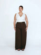 Pluswear Premium Plicated Hem Wide Leg High Waisted Pants (Burnt Brown)
