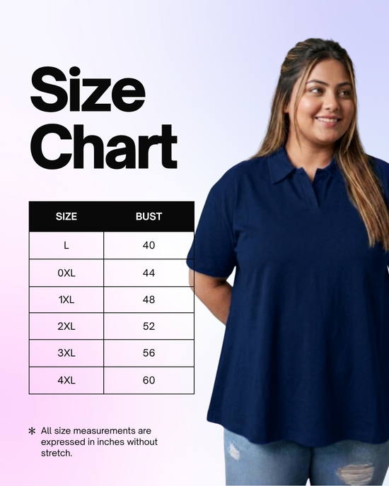 Pluswear Everyday Polo Collar A-Line Cotton Tshirt (Navy Blue)