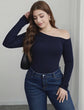 Pluswear Premium Asymmetric Shoulder Ribbed Top (Navy Blue)