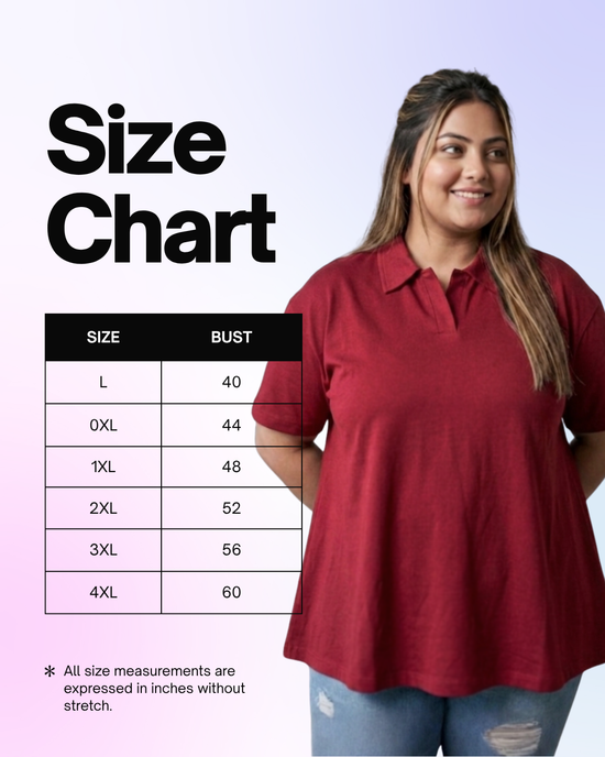 Pluswear Everyday Polo Collar A-Line Cotton Tshirt (Red)