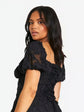 Plus Jacquard Emboss Lace Up Back Corset Detail Slit Hem Dress D3330