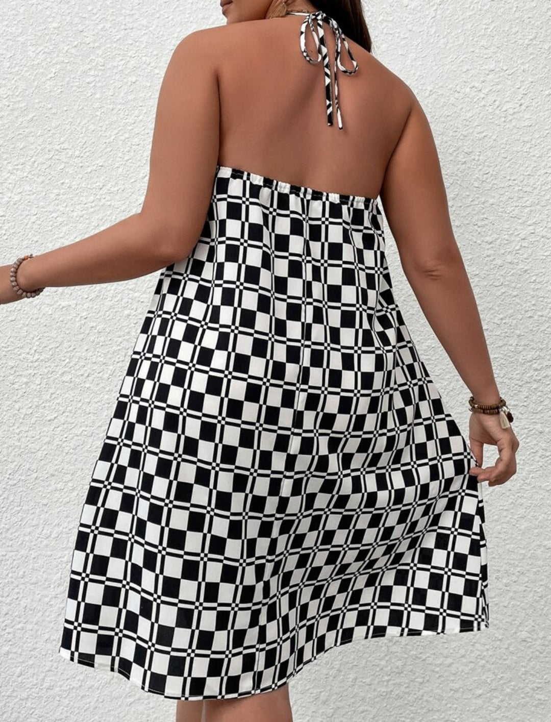 Plus Checkered Print Halter Neck Dress D797