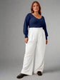 Pluswear Premium Plicated Hem Wide Leg High Waisted Pants (White)