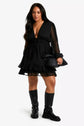 Plus Tiered Flounce Sleeve Smock Dress D3300