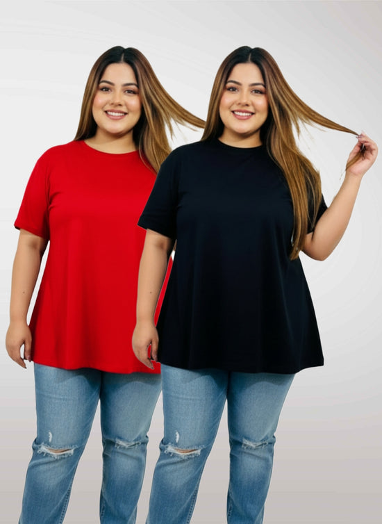 2-Pack Pluswear Everyday Drop Shoulder A-Line Cotton Tshirt (Black & Red)