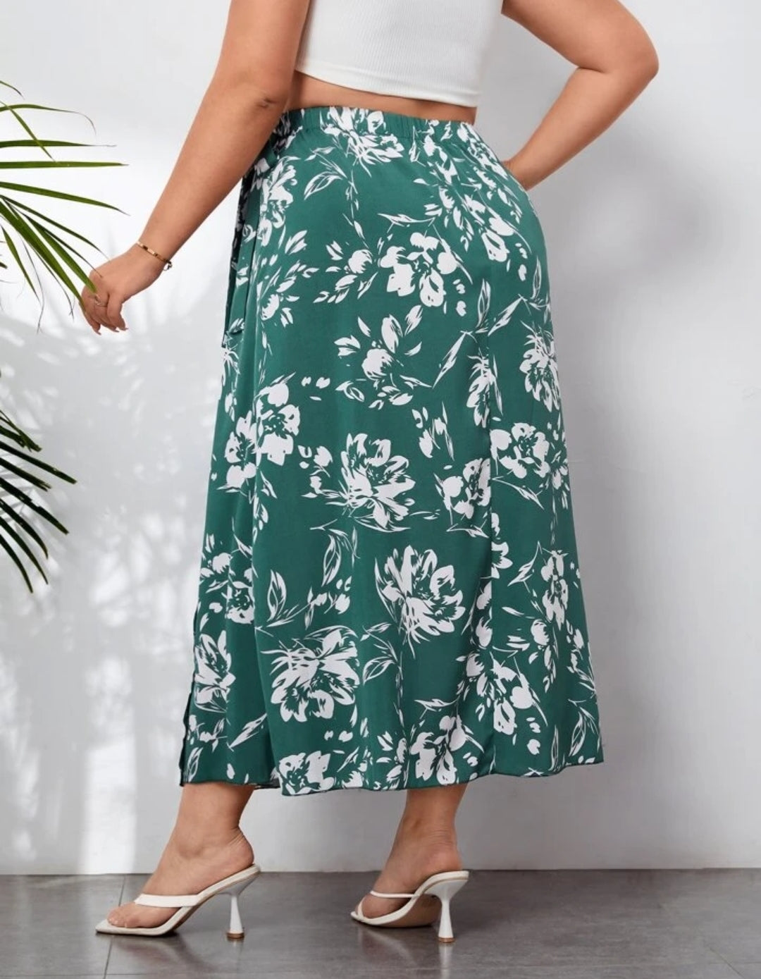 Plus Tropical Print Wrap Skirt T221