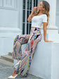 Plus Colorblock Print Wideband Waist Wide Leg Pants T2413