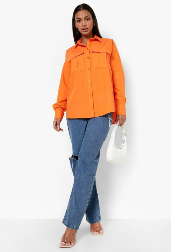 Plus Flap Pocket Oversized Shirt T2389