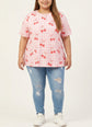 Pluswear Everyday Drop Shoulder Cherry Gingham Print A-Line Tshirt