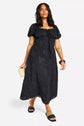 Plus Jacquard Emboss Lace Up Back Corset Detail Slit Hem Dress D3330
