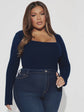 Pluswear Premium Ribbed Square Neck Top (Navy Blue)