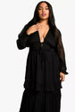 Plus Ruffle Flounce Sleeve Tiered Maxi  Dress D3297