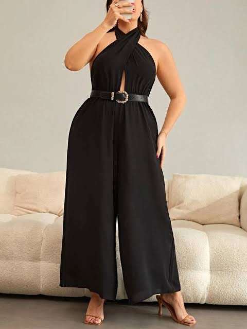 Plus Halter Neck Backless Jumpsuit D790