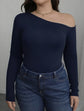 Pluswear Premium Asymmetric Shoulder Ribbed Top (Navy Blue)