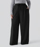 Pluswear Everyday Cotton Wide Leg High Waisted Pocket Joggers (Black)
