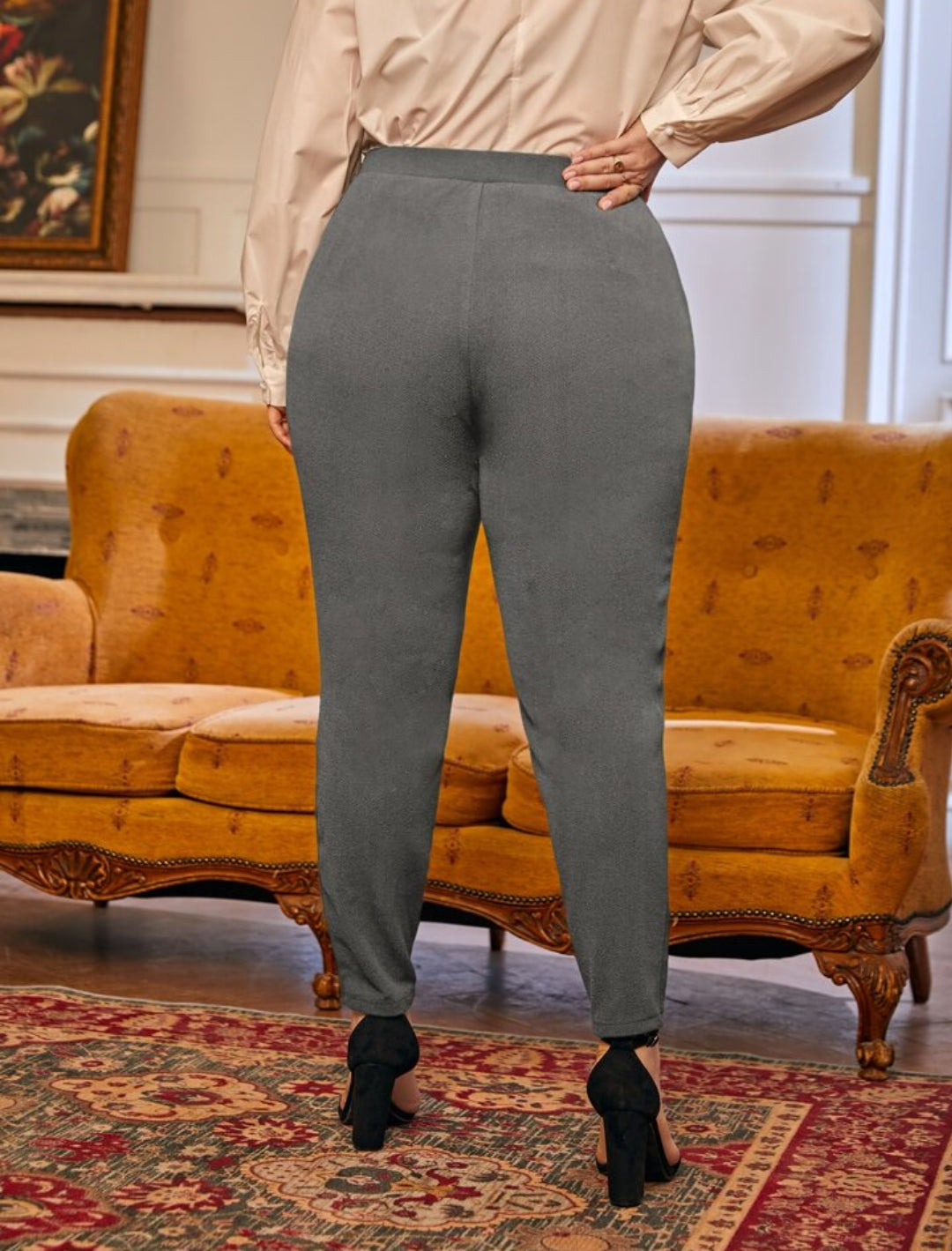 Plus Fold Pleated Slant Pocket Pants(Grey) T461