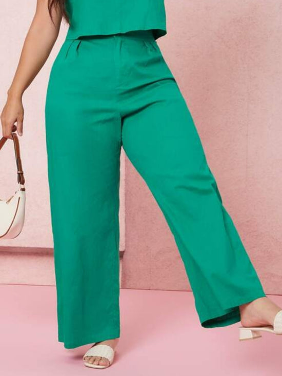 Plus Solid Wide Leg Pants (Green) T1231