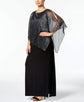 Plus Cold Shoulder Metalic Cape Attached Slit Hem Maxi Dress D3314