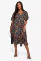 Plus Floral Print Slit Hem Midi Dress D4006