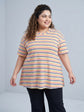 Pluswear Everyday Drop Shoulder A-Line Striped Soft Cotton Tshirt (Vari-Colored)