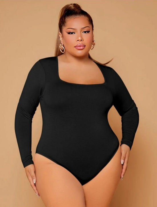 Pluswear Premium Square Neck Ribbed Bodysuit (Black)