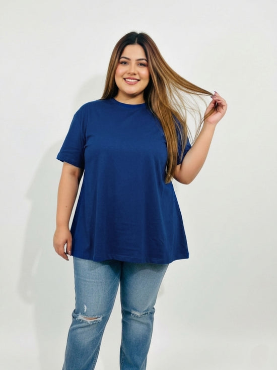Pluswear Everyday Drop Shoulder A-Line Cotton Tshirt (Electric Blue)