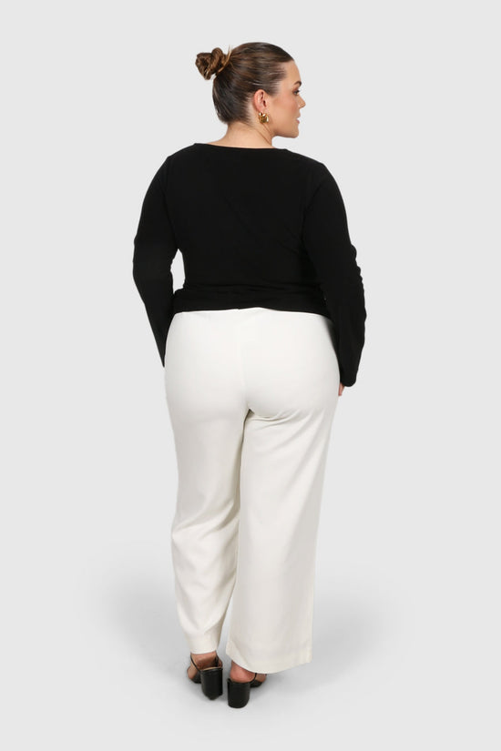 Pluswear Premium Tie Front Ribbed Top (Black)