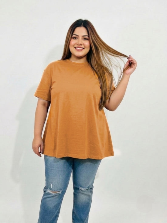 Pluswear Everyday Drop Shoulder A-Line Cotton Tshirt (Muted Orange)