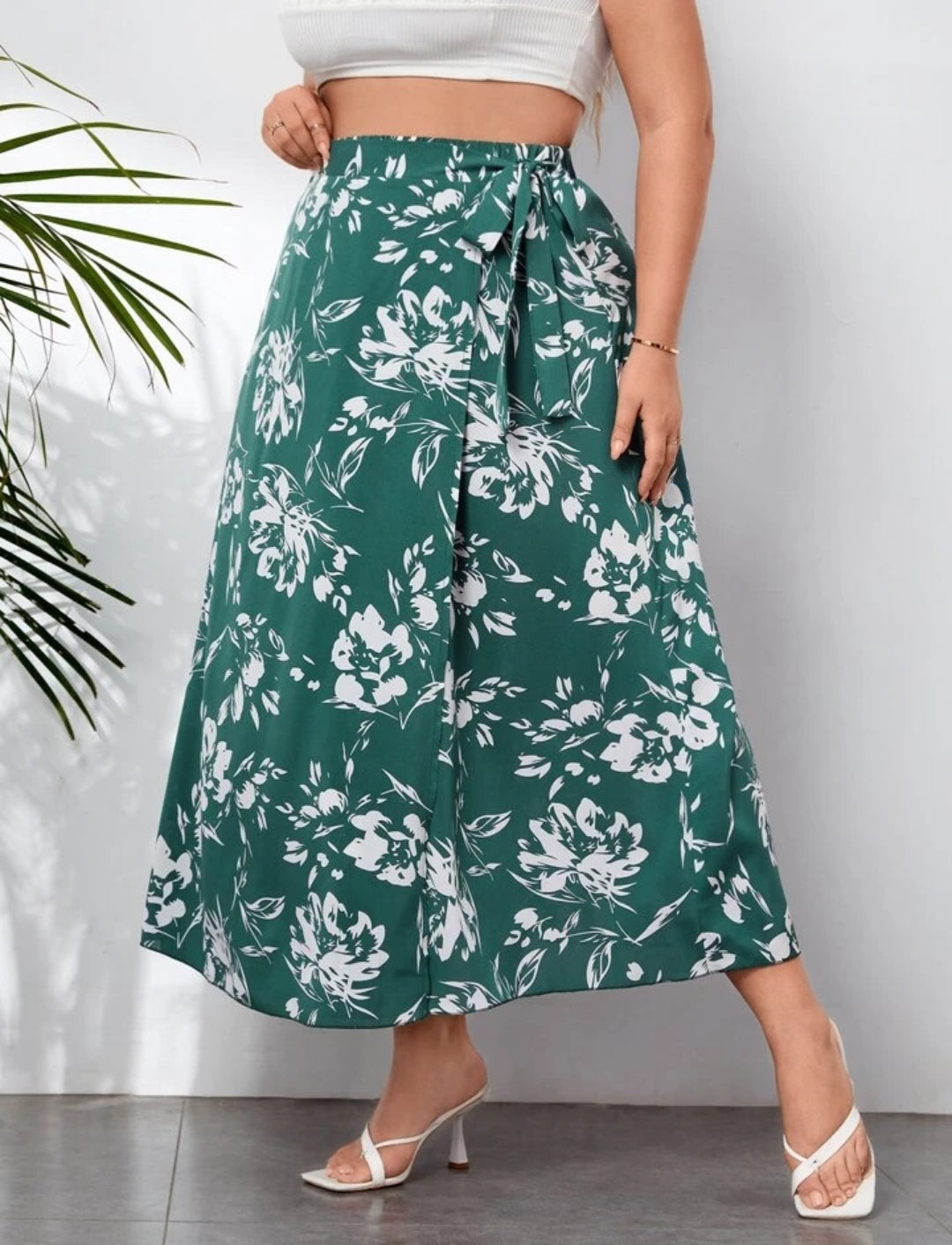 Plus Tropical Print Wrap Skirt T221