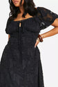 Plus Jacquard Emboss Lace Up Back Corset Detail Slit Hem Dress D3330
