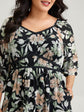 Plus Floral SweetHeart Neck Piping Detail Gathered Dress D4008