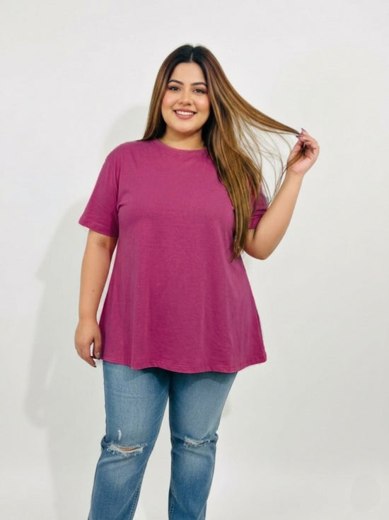 Pluswear Everyday Drop Shoulder A-Line Cotton Tshirt (Hot Pink)