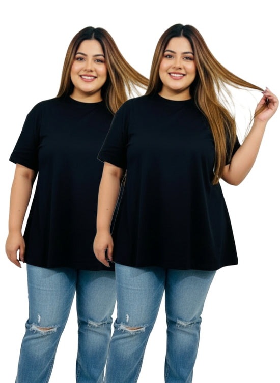 2-Pack Pluswear Everyday Drop Shoulder A-Line Cotton Tshirt (Black & Black)