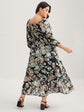 Plus Floral SweetHeart Neck Piping Detail Gathered Dress D4008