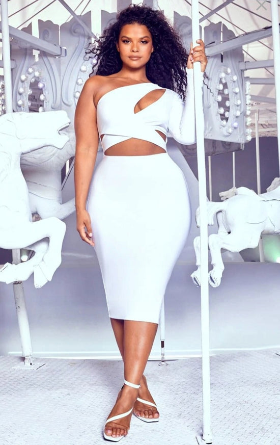 Plus One Shoulder Cutout Bodycon Dress D3313