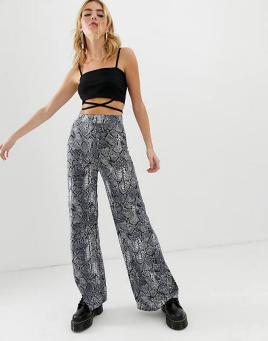 Plus Snakeskin Print Chiffon Wide Leg Pants T2400