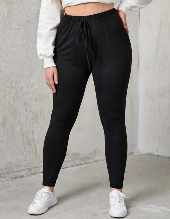 Plus Knot Front Solid Pocket Leggings T167