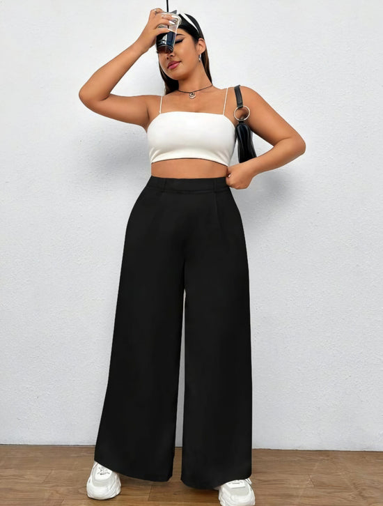 Pluswear Everyday Slip On Pocket Wide Leg High Waisted Pants (Black)