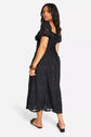 Plus Jacquard Emboss Lace Up Back Corset Detail Slit Hem Dress D3330
