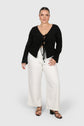 Pluswear Premium Tie Front Ribbed Top (Black)