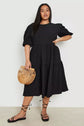 Plus Textured Puff Sleeve Tiered Smock Dress D4013