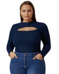 Pluswear Premium Cutout Neck Ribbed Top(Navy Blue)