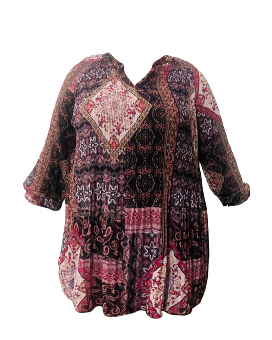 Plus Paisley Print Wrinkled Tunic Chiffon Dress D4019