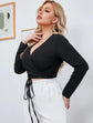 Pluswear Premium Wrap Knot Ribbed Top (Black)