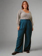 Pluswear Premium Plicated Hem Wide Leg High Waisted Pants (Peacock Blue)