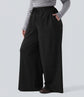 Pluswear Everyday Cotton Wide Leg High Waisted Pocket Joggers (Black)