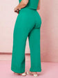 Plus Solid Wide Leg Pants (Green) T1231