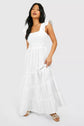 Plus Shirred Ruffle Hem Maxi Dress D3307