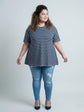 Pluswear Everyday Drop Shoulder A-Line Striped Cotton Tshirt (Navy White)