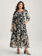 Plus Floral SweetHeart Neck Piping Detail Gathered Dress D4008